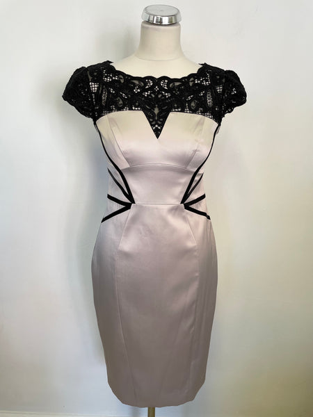 KAREN MILLEN SILVER GREY & BLACK LACE TRIMMED SPECIAL OCCASION PENCIL Whispers Dress Agency KAREN MILLEN SILVER GREY & BLACK LACE TRIMMED SPECIAL OCCASION PENCIL Whispers Dress Agency