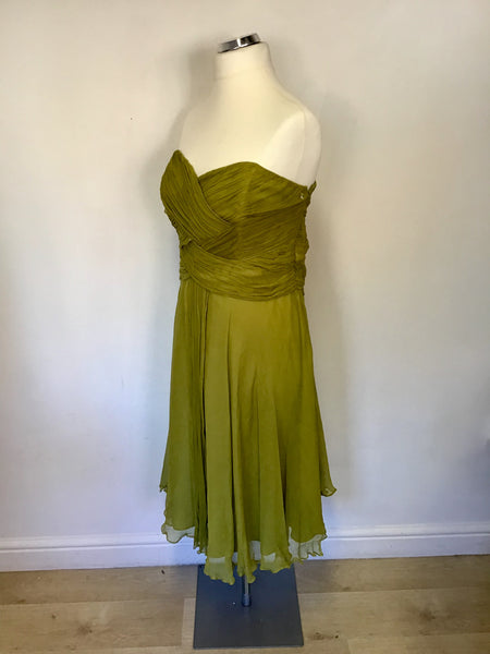 BRAND NEW MONSOON CHARTREUSE GREEN SILK STRAPPY/ STRAPLESS DRESS SIZE –  Whispers Dress Agency