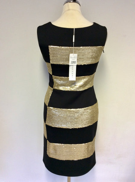 BRAND NEW GINA BACCONI BLACK GOLD SEQUIN COCKTAIL DRESS SIZE 10