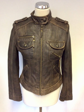 ARMA WOMEN BROWN LEATHER ZIP UP JACKET SIZE 12