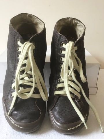 JUMP BROWN LEATHER LACE UP TRAINERS SIZE 5/38