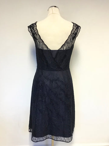 MONSOON NAVY BLUE LACE OVERLAY BEADED & SEQUIN TRIM FIT & FLARE DRESS SIZE 12