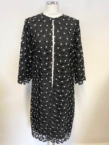 HOBBS BLACK & WHITE FLORAL LACE SPECIAL OCCASION DRESS COAT SIZE 12