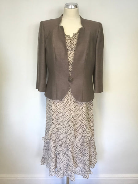 JACQUES VERT BEIGE BROWN SPOT SHORT SLEEVE DRESS BROWN JACKET SIZE 12