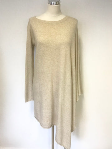 AXARA PARIS BEIGE LONG ASYMETRIC OVERSIZE PONCHO WITH ONE SLEEVE SIZE M