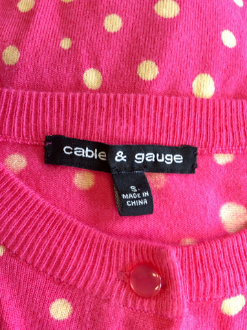 CABLE & GAUGE PINK & CREAM SPOT CARDIGAN SIZE S