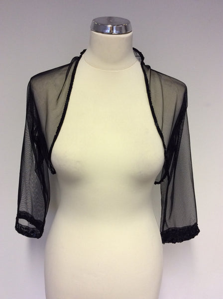 BRAND NEW GINA BACCONI BLACK MESH SEQUINED TRIM BOLERO TOP SIZE 10 Whispers Dress Agency BRAND NEW GINA BACCONI BLACK MESH SEQUINED TRIM BOLERO TOP SIZE 10 Whispers Dress Agency