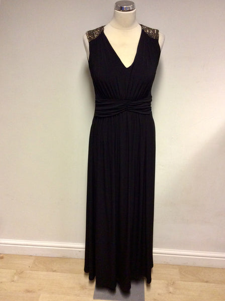 PLANET BLACK BEADED SHOULDER TRIM LONG MAXI /EVENING DRESS SIZE 10 Whispers Dress Agency PLANET BLACK BEADED SHOULDER TRIM LONG MAXI /EVENING DRESS SIZE 10 Whispers Dress Agency