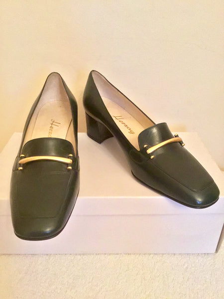 BRAND NEW HERZAG DARK GREEN LEATHER COURT SHOES SIZE 5/38