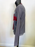 FAKE LONDON GREY & RED CROSS TRIM LONG SLEEVED COTTON TOP SIZE M