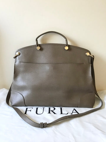 FURLA TAUPE COATED LEATHER TOTE BAG WITH DETACHABLE SHOULDER STRAP