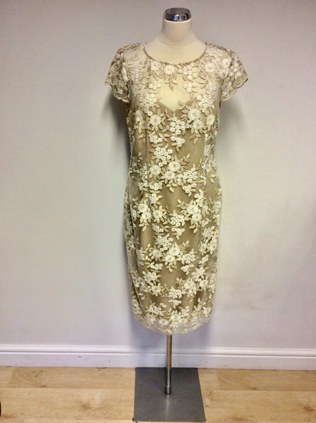 BRAND NEW GINA BACCONI GOLD WHITE EMBROIDERED SPECIAL OCCASION