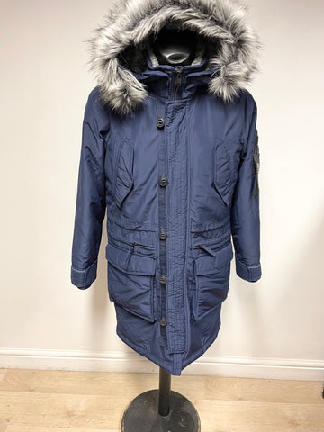 HOLLISTER NAVY BLUE DUCK DOWN & FEATHER FILLED HOODED WARM JACKET SIZE XS