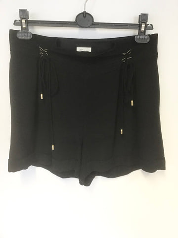 TEMPERLEY BLACK SILK LACE UP DETAIL SHORTS SIZE 10