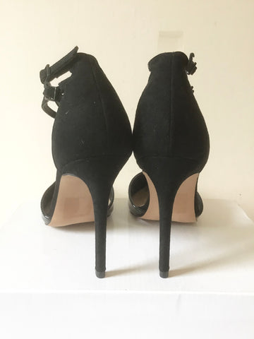 BRAND NEW ASOS BLACK PATENT LEATHER & SUEDE ANKLE STRAP HEELS SIZE 6/39
