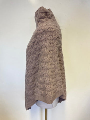 PURE COLLECTION MAUVE WOOL & CASHMERE CABLE PATTERNED PONCHO SIZE S/M