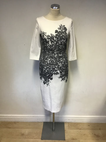 DAMSEL IN A DRESS WHITE & BLACK FLORAL PRINT 3/4 SLEEVE PENCIL DRESS SIZE 10