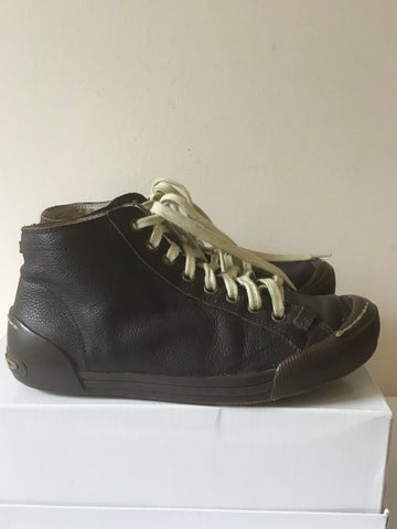 JUMP BROWN LEATHER LACE UP TRAINERS SIZE 5/38