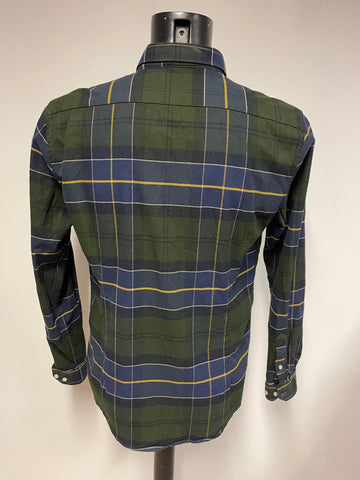 BARBOUR LUSTLEIGH BLUE & GREEN CHECK LONG SLEEVED COTTON SHIRT SIZE M