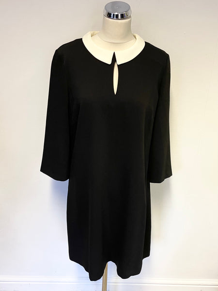 HOBBS BLACK & WHITE DETACHABLE COLLAR 3/4 SLEEVE A LINE SHIFT DRESS SI Whispers Dress Agency HOBBS BLACK & WHITE DETACHABLE COLLAR 3/4 SLEEVE A LINE SHIFT DRESS SI Whispers Dress Agency