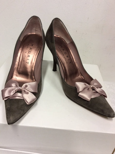 MAGRIT BROWN SUEDE DUSKY PINK RIBBON BOW HEELS SIZE 4 37