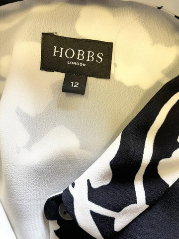 HOBBS BLACK & WHITE PRINT SLEEVELESS COLLARED FIT & FLARE DRESS SIZE 12