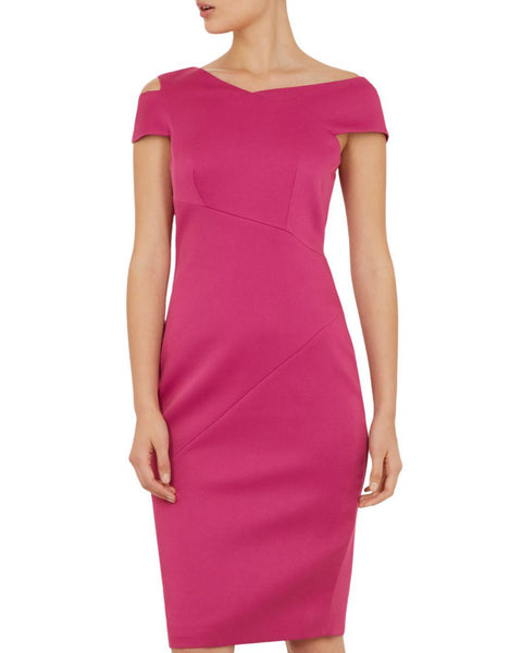 BRAND NEW TED BAKER ASPYN FUCHIA PINK ASYMMETRIC NECKLINE PENCIL DRESS Whispers Dress Agency BRAND NEW TED BAKER ASPYN FUCHIA PINK ASYMMETRIC NECKLINE PENCIL DRESS Whispers Dress Agency