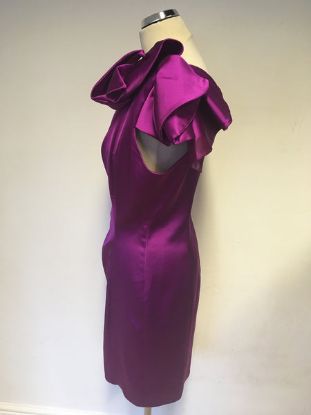 KAREN MILLEN FUCHSIA PINK MATT SATIN SPECIAL OCCASION DRESS SIZE 16 –  Whispers Dress Agency