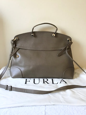 FURLA TAUPE COATED LEATHER TOTE BAG WITH DETACHABLE SHOULDER STRAP