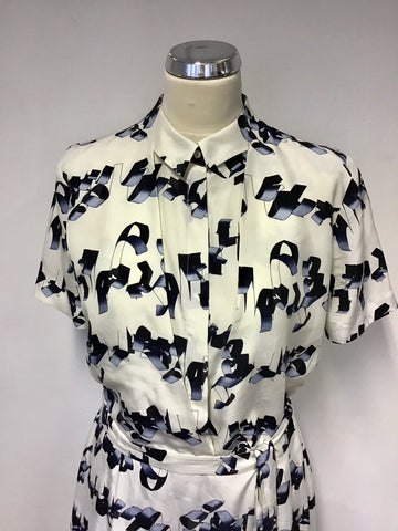 BRAND NEW & OTHER STORIES GRAPHIC STEAMER IVORY & BLUE PRINT SILK DRESS SIZE 12