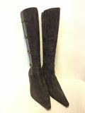 CAPOLLINI BROWN SUEDE & LEATHER TRIM WITH BRASS HORSEBIT BUCKLE TRIM BOOTS SIZE 6/39