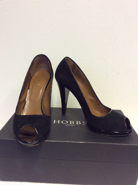 HOBBS INGRID BLACK SUEDE PEEP TOE HEELS SIZE 5/38 - Main Image