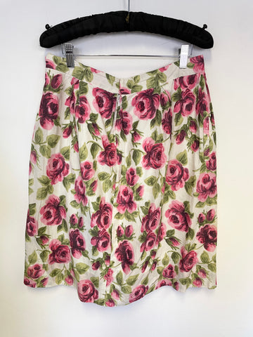 CATH KIDSTON IVORY WITH PINK & GREEN ROSE PRINT COTTON SKIRT SIZE 12