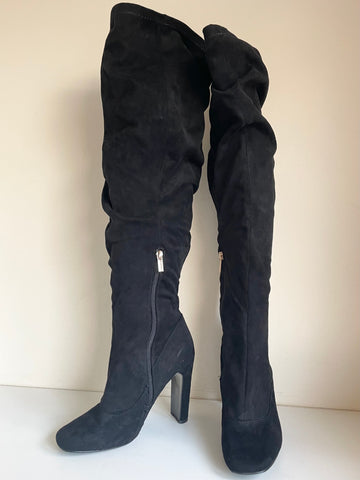 RIVER ISLAND BLACK FAUX SUEDE OVER KNEE LENGTH BOOTS SIZE 5/38