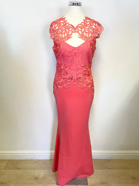 BRAND NEW LIPSY CORAL LACE BODICE LONG SPECIAL OCCASION/ EVENING DRESS –  Whispers Dress Agency