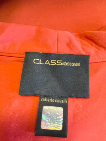 ROBERTO CAVALLI CLASS CORAL & FLORAL PRINT SATIN SASH WAIST SLEEVELESS DRESS SIZE 42 UK 10
