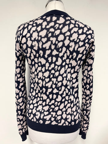 & OTHER STORIES 100% WOOL NAVY, BEIGE PATTERNED JUMPER SIZE S