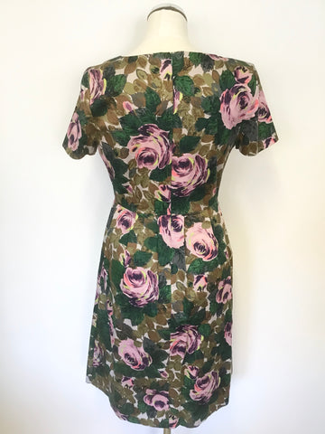 CATH KIDSTON GREEN & PINK FLORAL PRINT SHORT SLEEVE COTTON DRESS SIZE 12