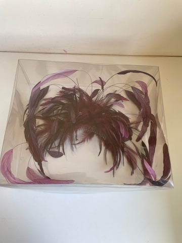 TAILOR MADE PLUM FEATHER & GLASS BEAD TRIM FASCINATOR ON COMB