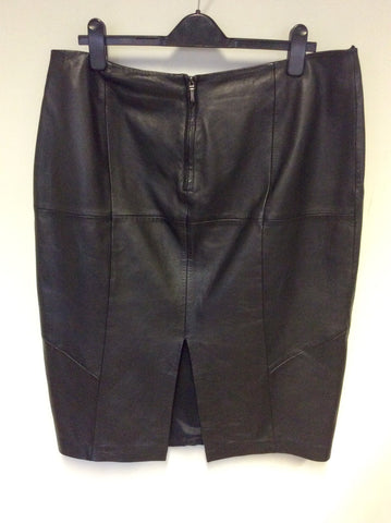 MARKS & SPENCER AUTOGRAPH BLACK SOFT LEATHER STRAIGHT SKIRT SIZE 18