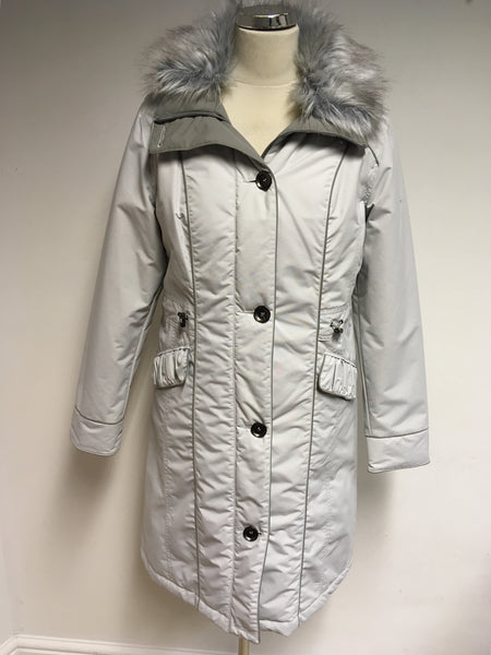 BRAND NEW PER UNA PALE GREY DETACHABLE FUR COLLAR HOOD COAT SIZE S