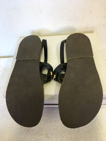 CRETA LEATHER BY LEATHER HOUSE BLACK TOE POST SANDALS SIZE 7/40