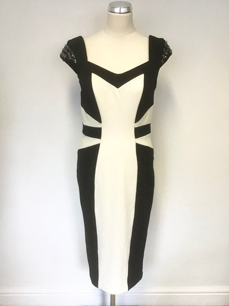 STAR BY JULIEN MACDONALD BLACK WHITE PANELLED BODYCON DRESS SIZE
