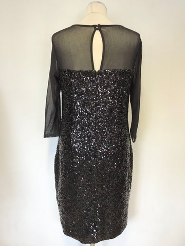 HOBBS BLACK SEQUINNED 3/4 SLEEVE SPECIAL OCCASION DRESS SIZE 12
