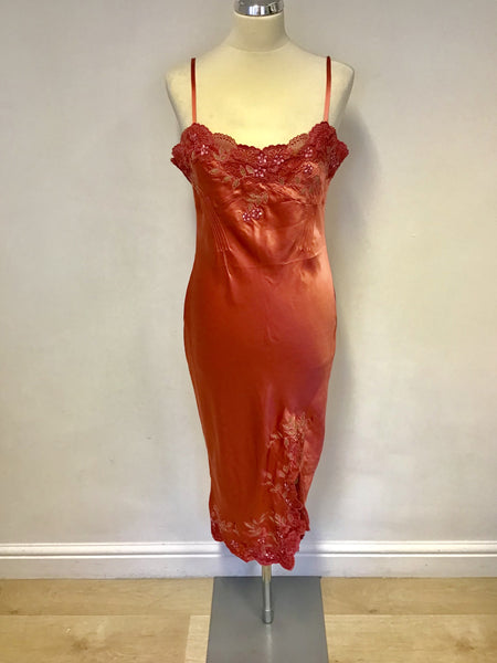 KAREN MILLEN SALMON EMBROIDERED LACE TRIM SLIP DRESS SIZE 14 Whispers Dress Agency KAREN MILLEN SALMON EMBROIDERED LACE TRIM SLIP DRESS SIZE 14 Whispers Dress Agency