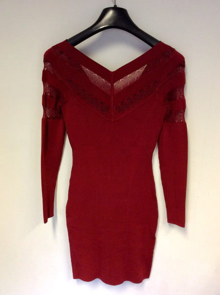 KAREN MILLEN RED LACE TRIM STRETCH BODYCON DRESS SIZE 1 UK 8/10 Whispers Dress Agency KAREN MILLEN RED LACE TRIM STRETCH BODYCON DRESS SIZE 1 UK 8/10 Whispers Dress Agency