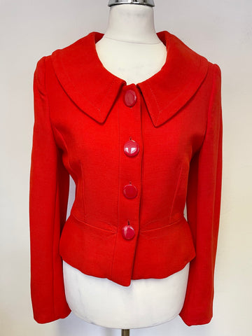 HOBBS BRIGHT RED WOOL BLEND JACKET & PENCIL SKIRT SUIT SIZE 8