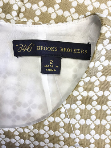 BRAND NEW 346 BROOKS BROTHERS GOLD & WHITE PRINT SLEEVELESS PENCIL DRESS SIZE 8