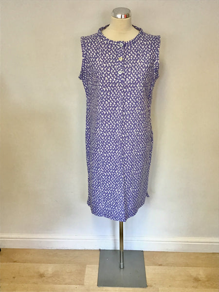 BRAND NEW JAEGER BLUE WHITE PRINT COTTON LINEN SHIFT DRESS