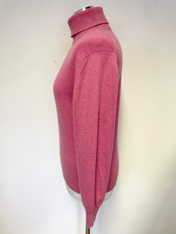 SCOTTISH TRADITION PINK 100% CASHMERE POLO NECK JUMPER SIZE M